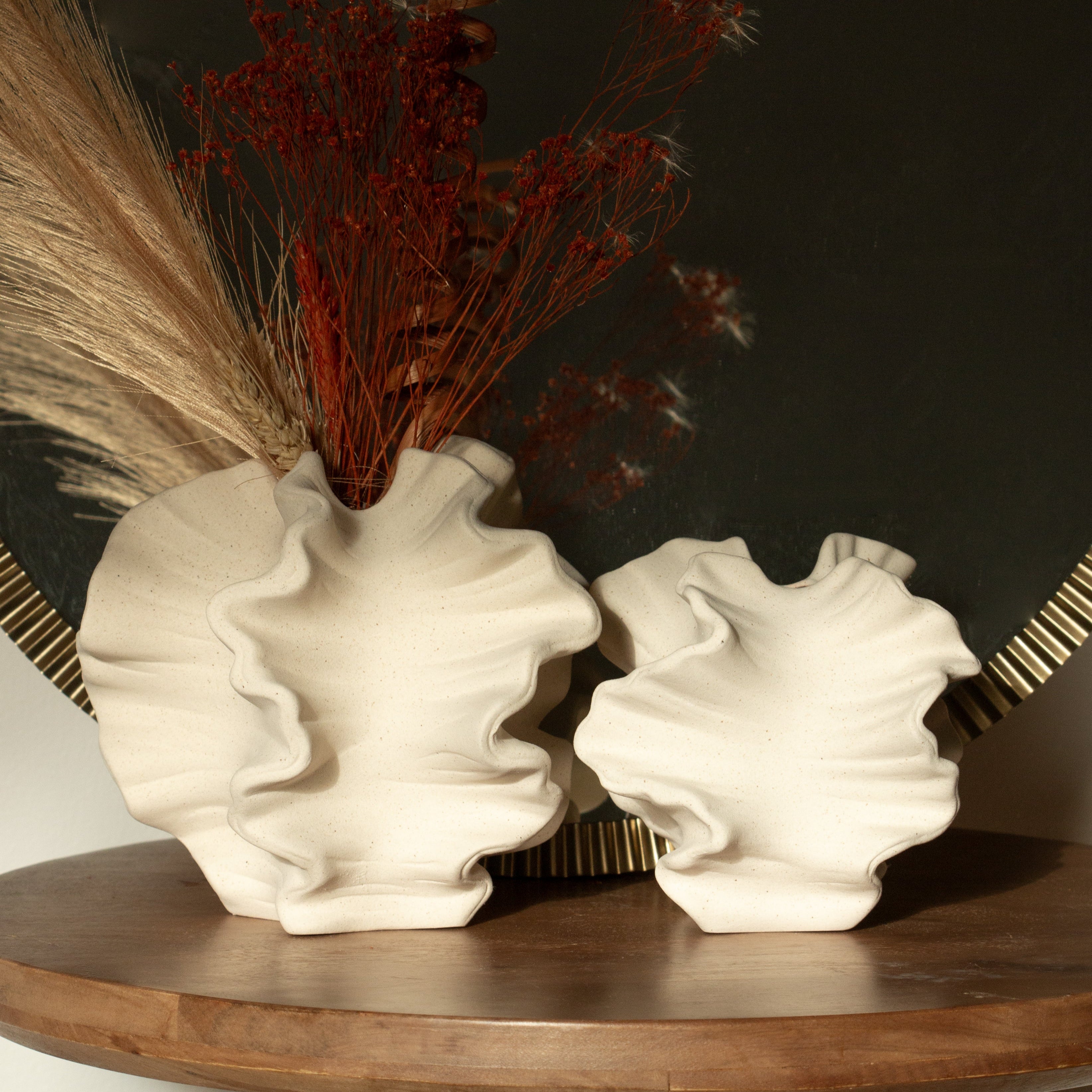 Sculpted Ceramic Vase Modern Wavy Stoneware Decor