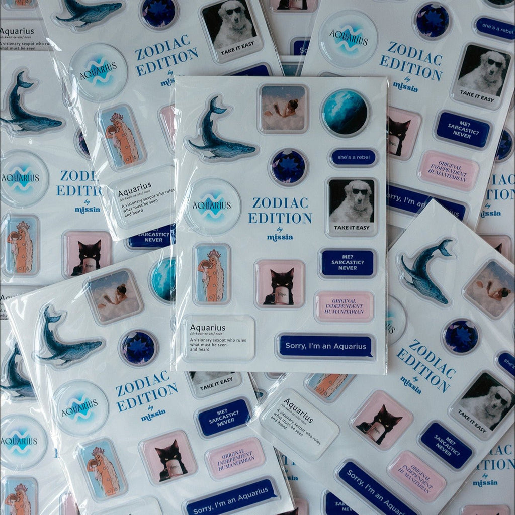 Aquarius Zodiac 3D Epoxy Sticker Set | Glossy Waterproof Vinyl Stickers for Phone, Laptop & Journals - MissiaVibes