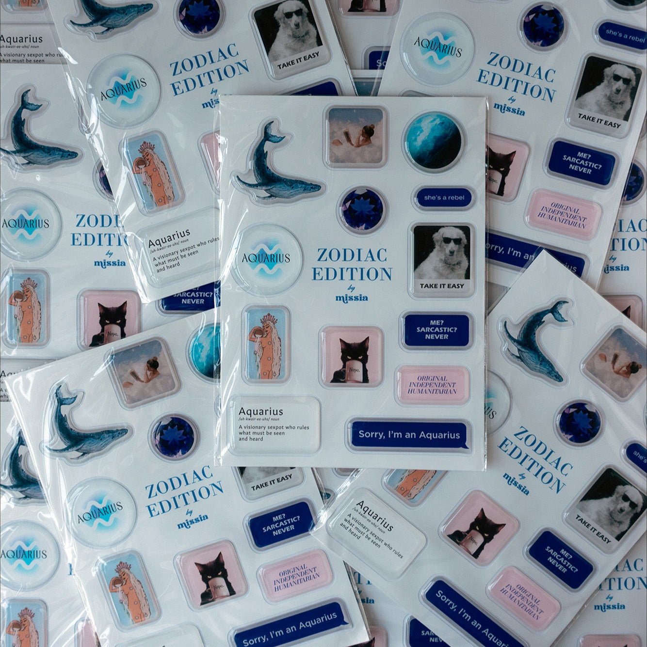 Aquarius Zodiac 3D Epoxy Sticker Set | Glossy Waterproof Vinyl Stickers for Phone, Laptop & Journals - MissiaVibes