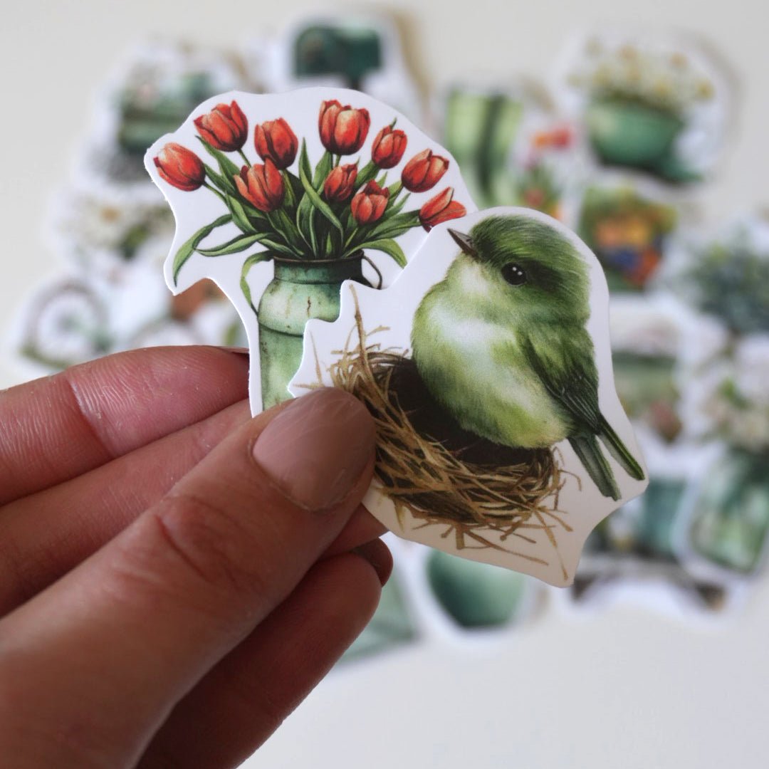 Cottagecore Green Sticker Pack – 20 ct | Cozy Home & Nature Aesthetic Set - MissiaVibes