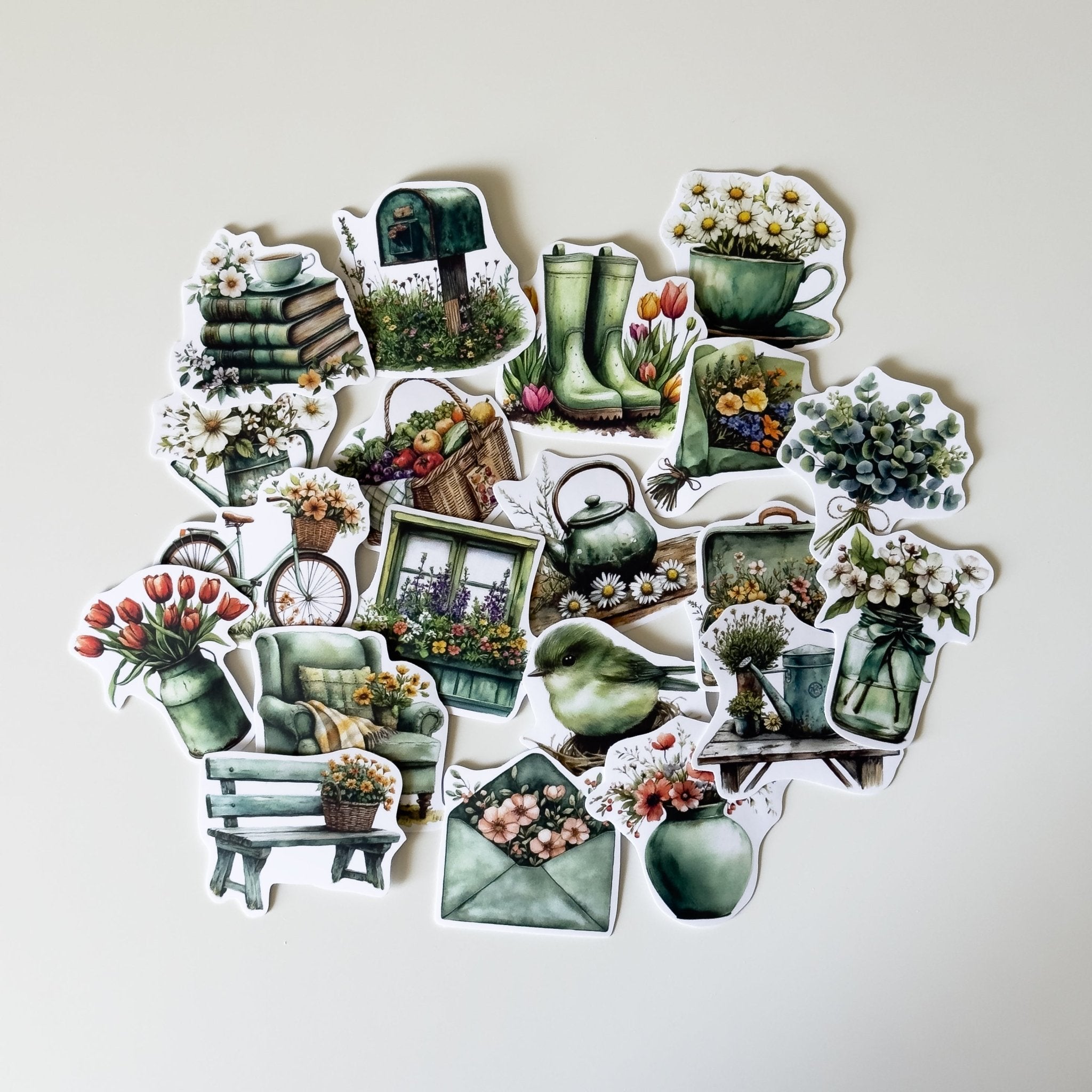 Cottagecore Green Sticker Pack – 20 ct | Cozy Home & Nature Aesthetic Set - MissiaVibes