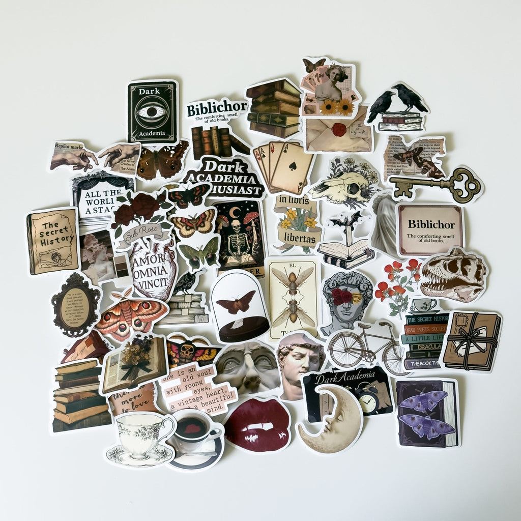 Dark Academia Sticker Pack – 50 ct | Books, Vintage & Moody Aesthetic - MissiaVibes