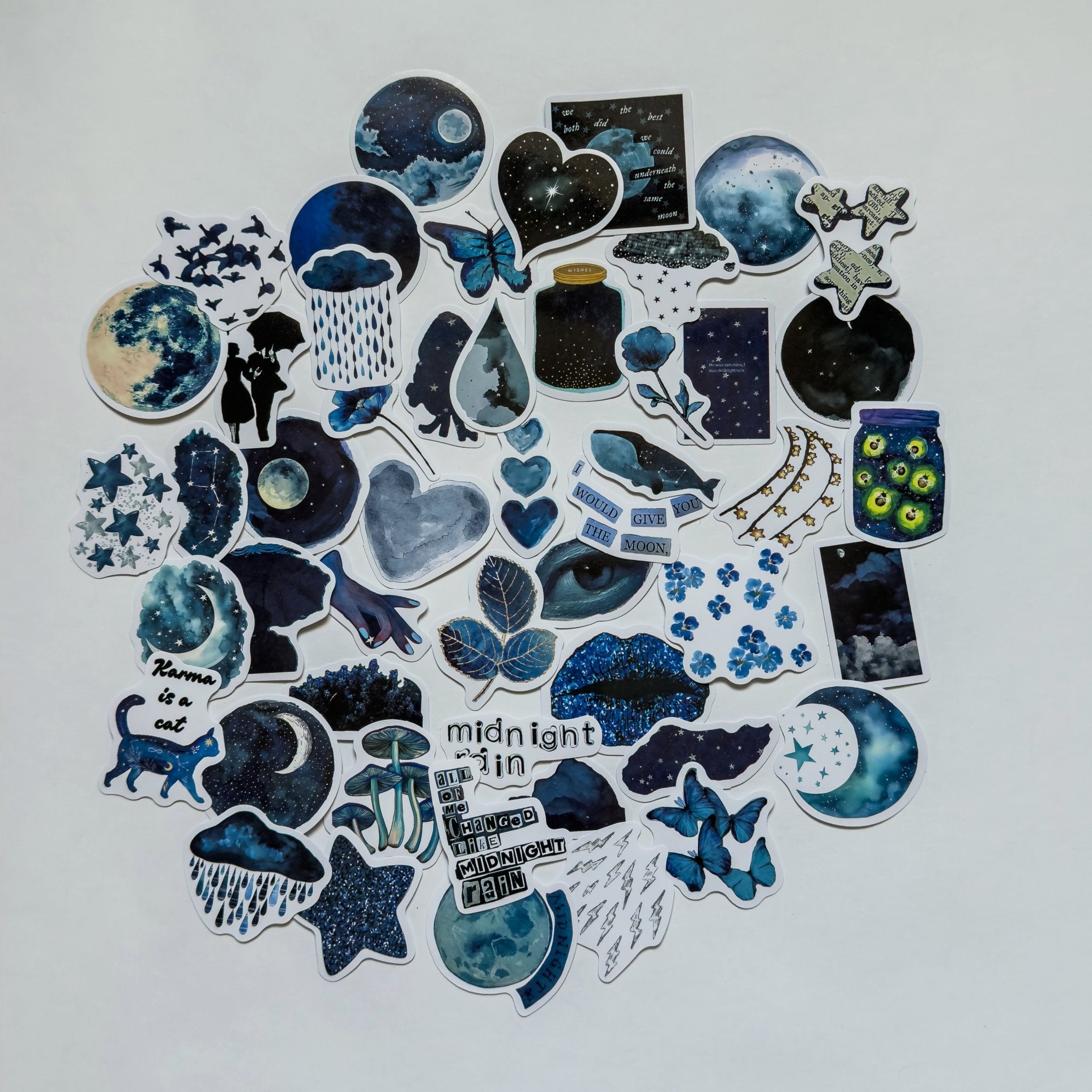 Dark Blue Aesthetic Stickers – 50 pcs | Midnight, Moon & Cosmic Collage Pack - MissiaVibes