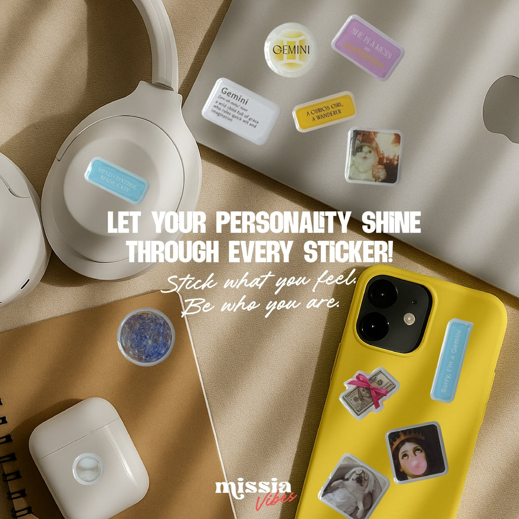 Gemini Zodiac 3D Epoxy Sticker Set | Glossy Waterproof Vinyl Stickers for Phone, Laptop & Journals - MissiaVibes