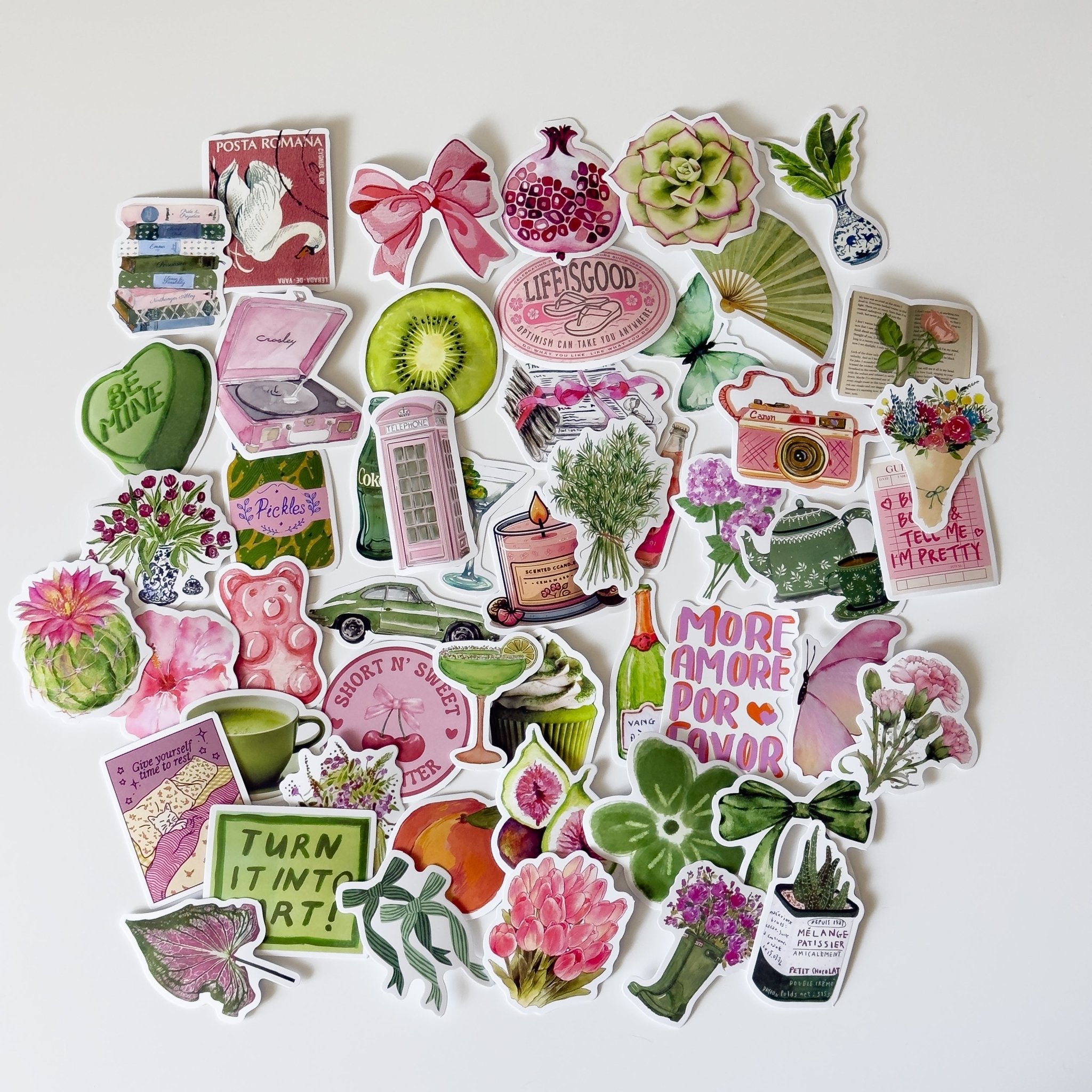 Green Vintage Sticker Pack – 50 ct | Cottagecore & Nature Aesthetic Set - MissiaVibes
