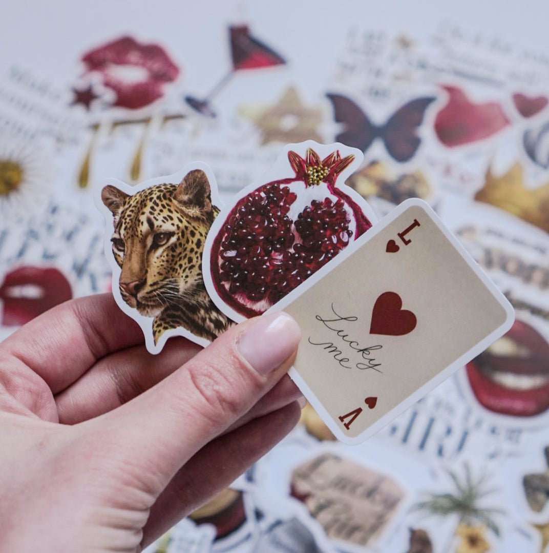 Hot Girl Aesthetic Stickers – 50 pcs | Red & Gold Vintage Glam Collage Pack - MissiaVibes
