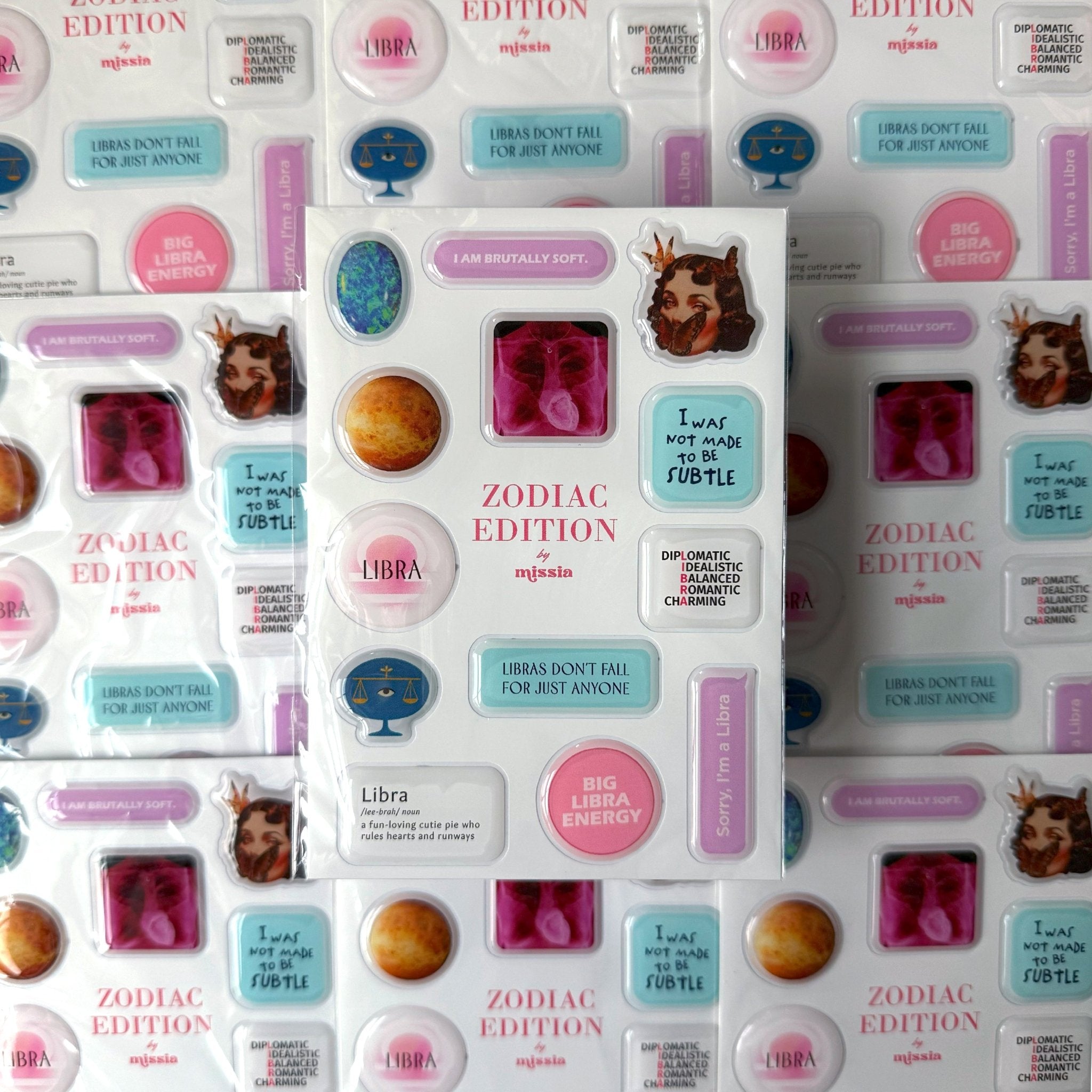 Libra Zodiac 3D Epoxy Sticker Set | Glossy Waterproof Vinyl Stickers for Phone, Laptop & Journals - MissiaVibes
