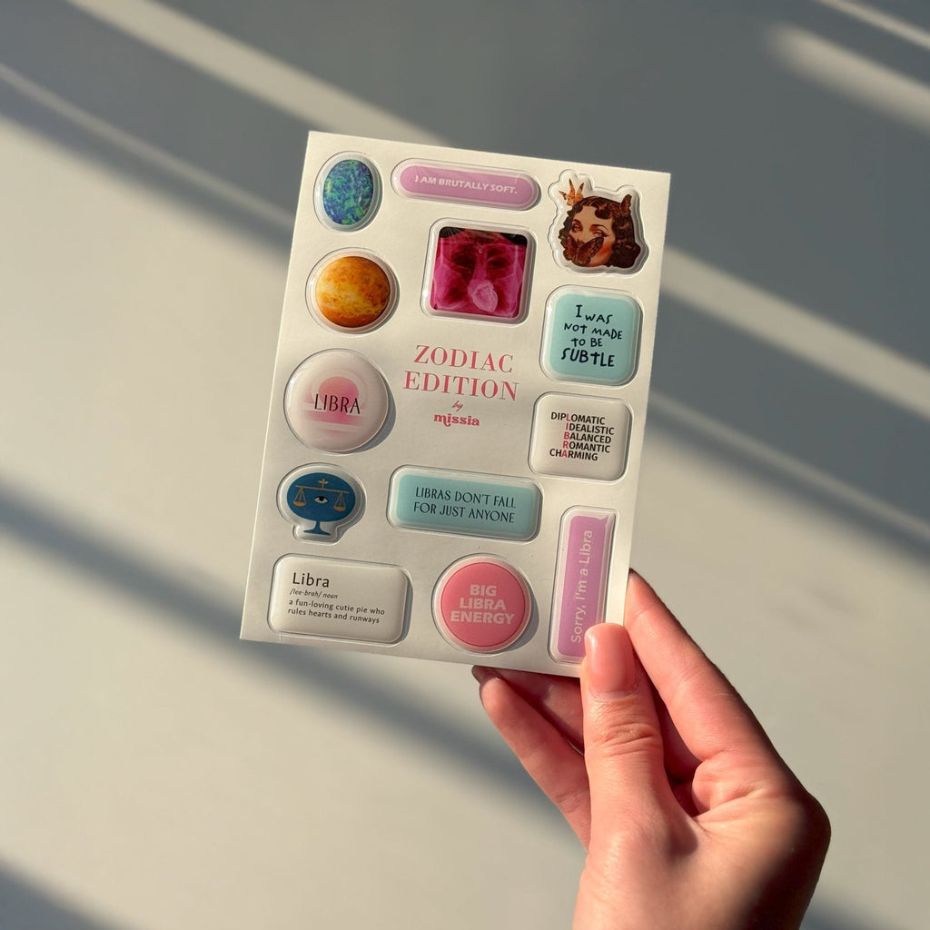 Libra Zodiac 3D Epoxy Sticker Set | Glossy Waterproof Vinyl Stickers for Phone, Laptop & Journals - MissiaVibes