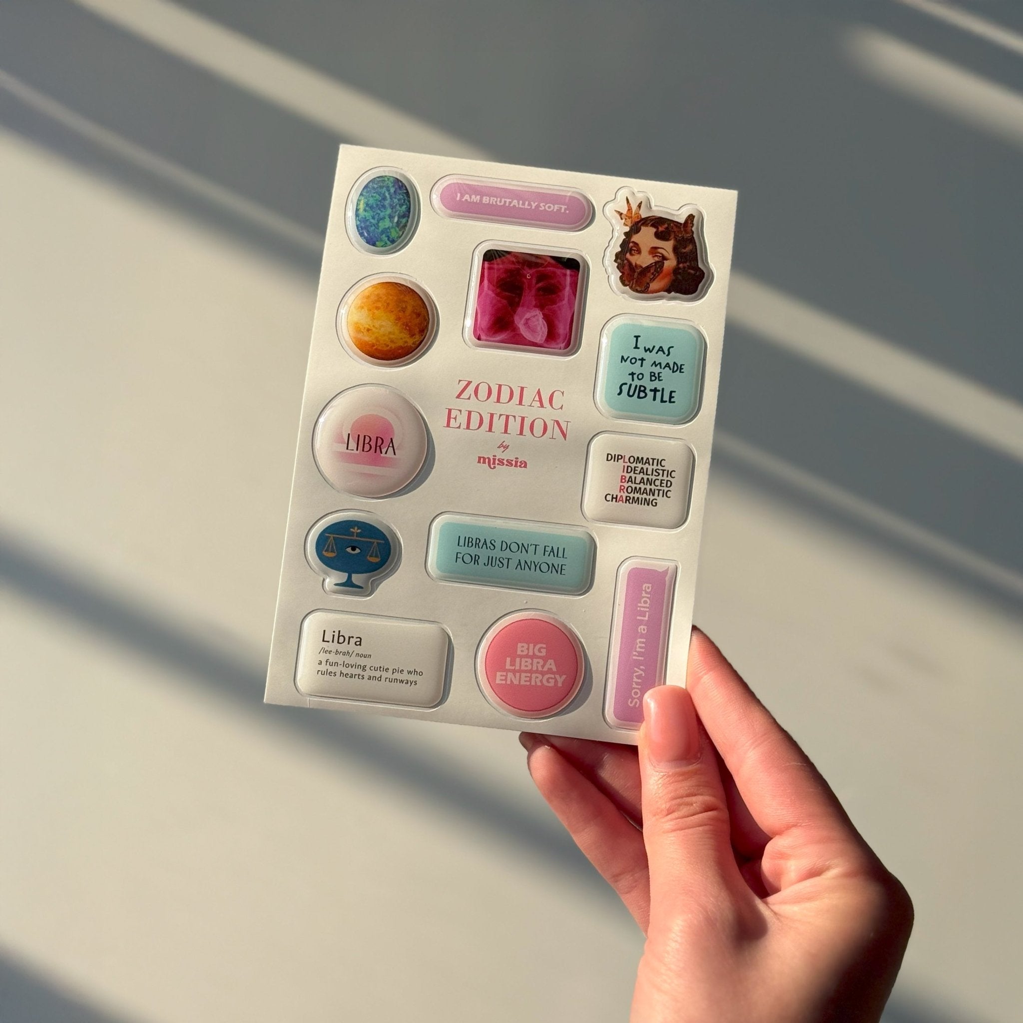 Libra Zodiac 3D Epoxy Sticker Set | Glossy Waterproof Vinyl Stickers for Phone, Laptop & Journals - MissiaVibes
