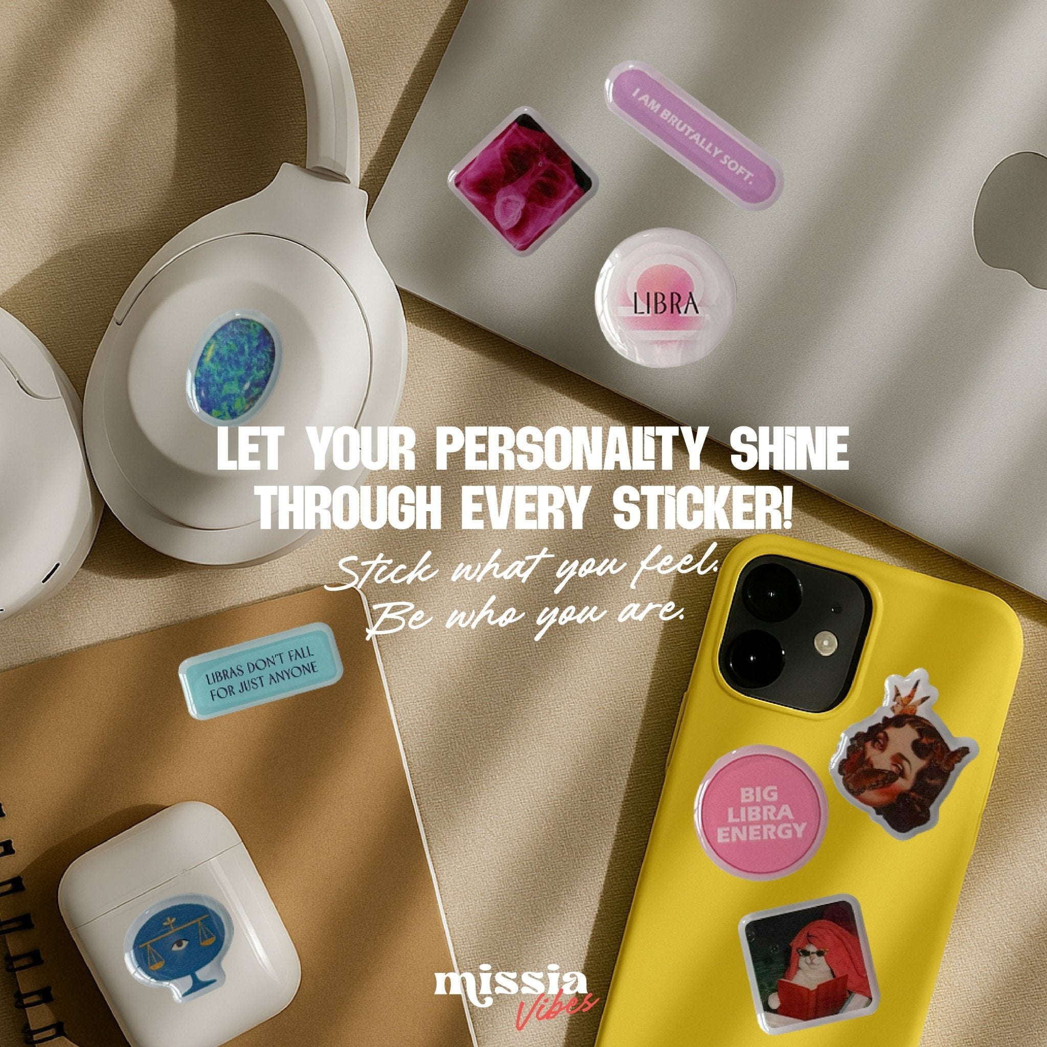 Libra Zodiac 3D Epoxy Sticker Set | Glossy Waterproof Vinyl Stickers for Phone, Laptop & Journals - MissiaVibes