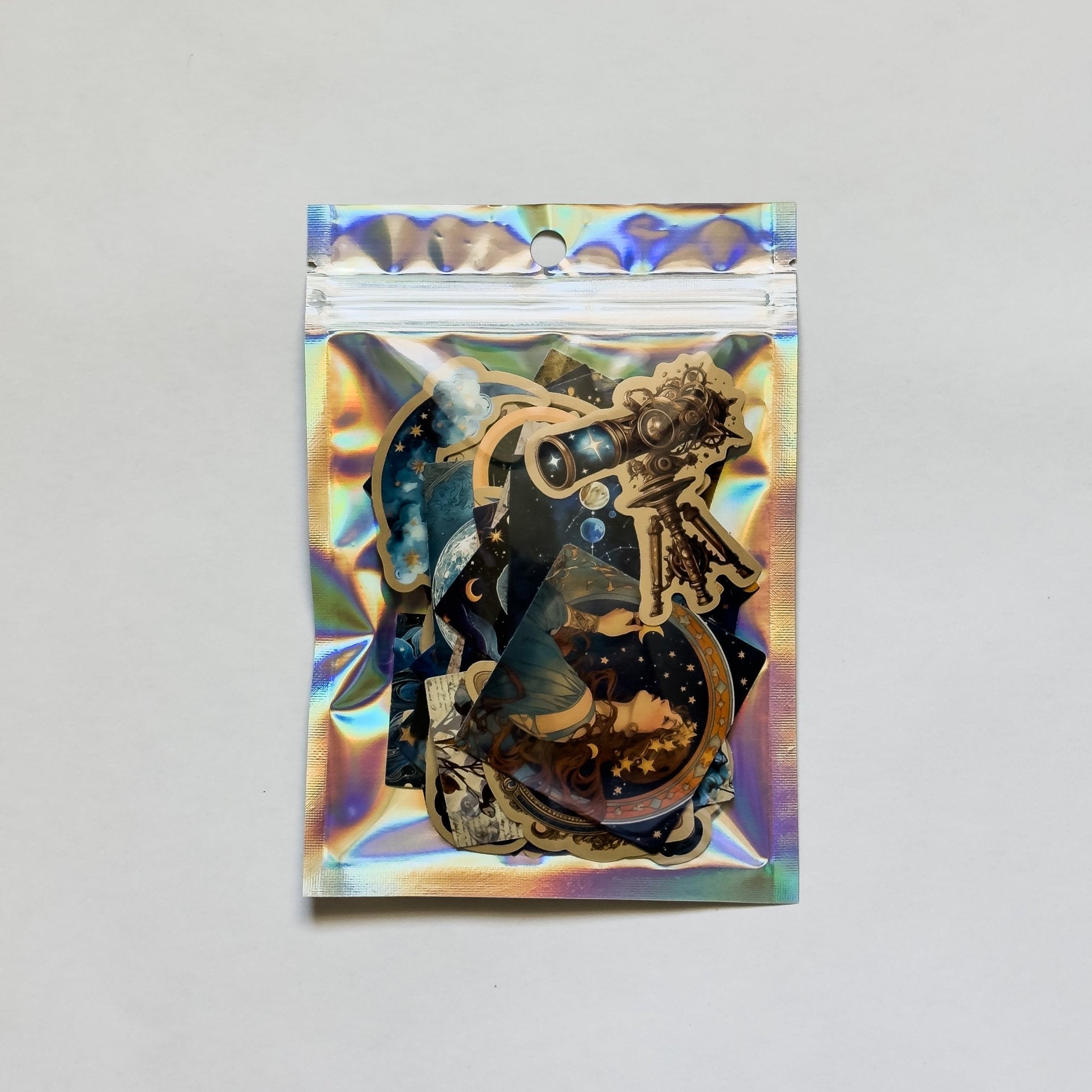 Midnight Celestial Aesthetic Stickers – 50 pcs | Moon, Stars & Vintage Cosmic Collage Pack - MissiaVibes