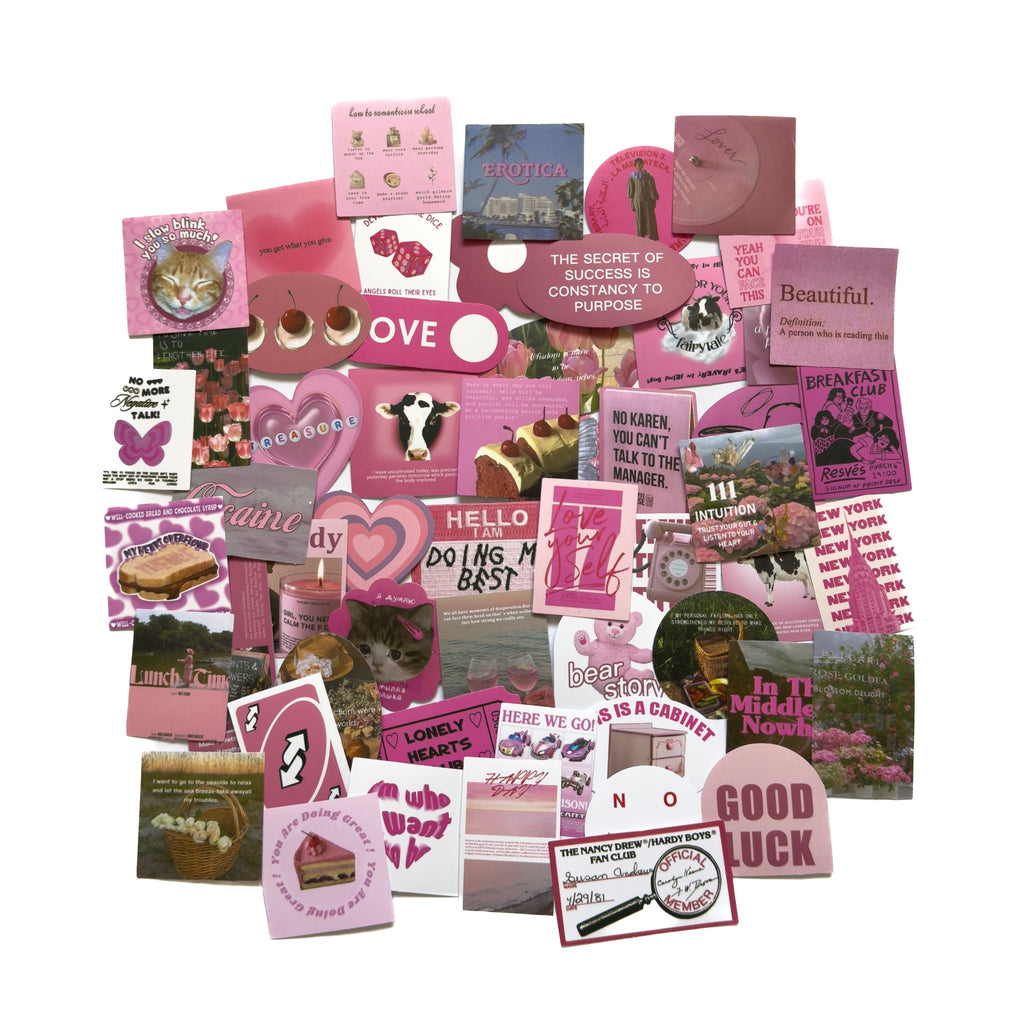 Pink Cute Aesthetic Stickers – 50 pcs | Kawaii, Coquette & Soft Girl Collage Pack - MissiaVibes