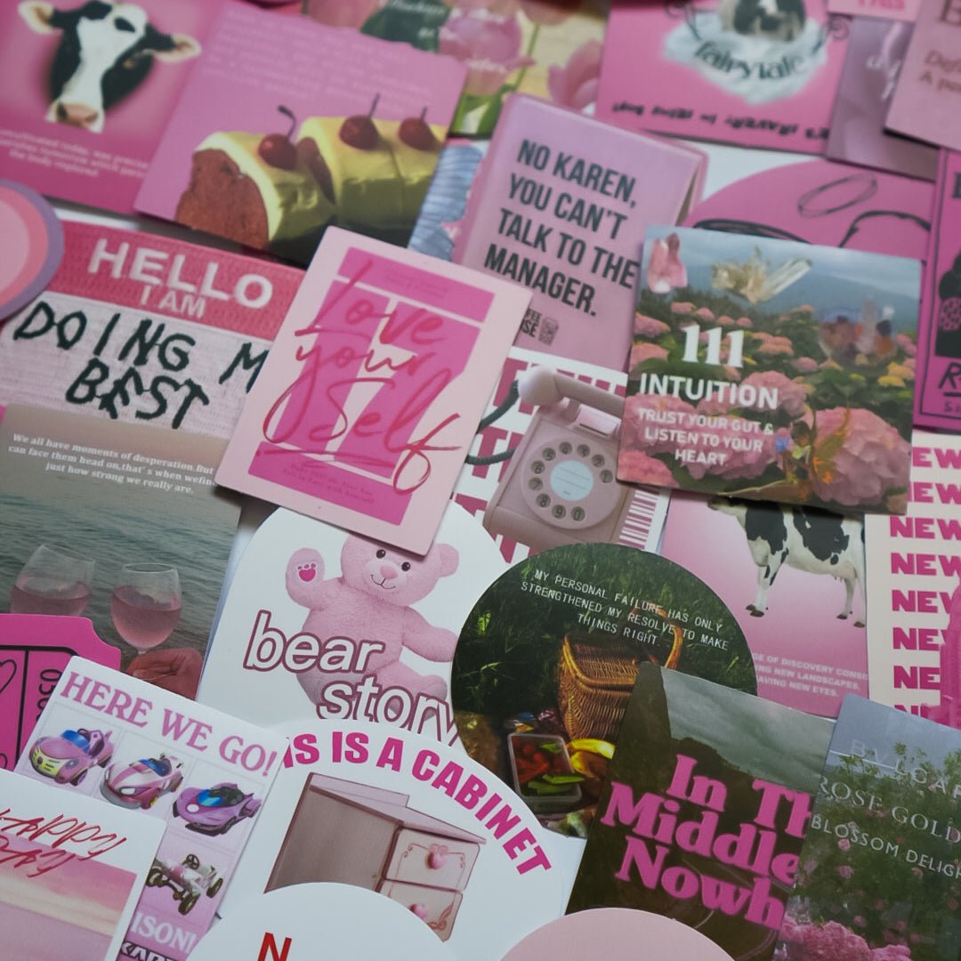 Pink Cute Aesthetic Stickers – 50 pcs | Kawaii, Coquette & Soft Girl Collage Pack - MissiaVibes