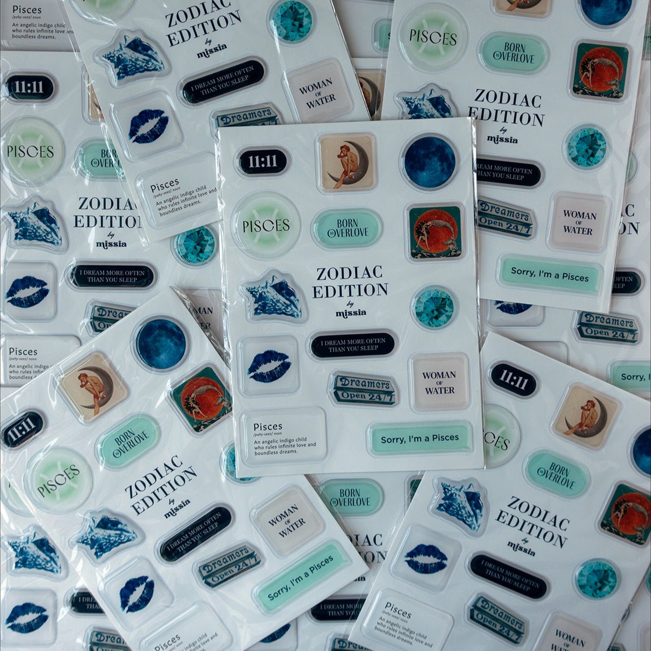 Pisces Zodiac 3D Epoxy Sticker Set | Glossy Waterproof Vinyl Stickers for Phone, Laptop & Journals - MissiaVibes