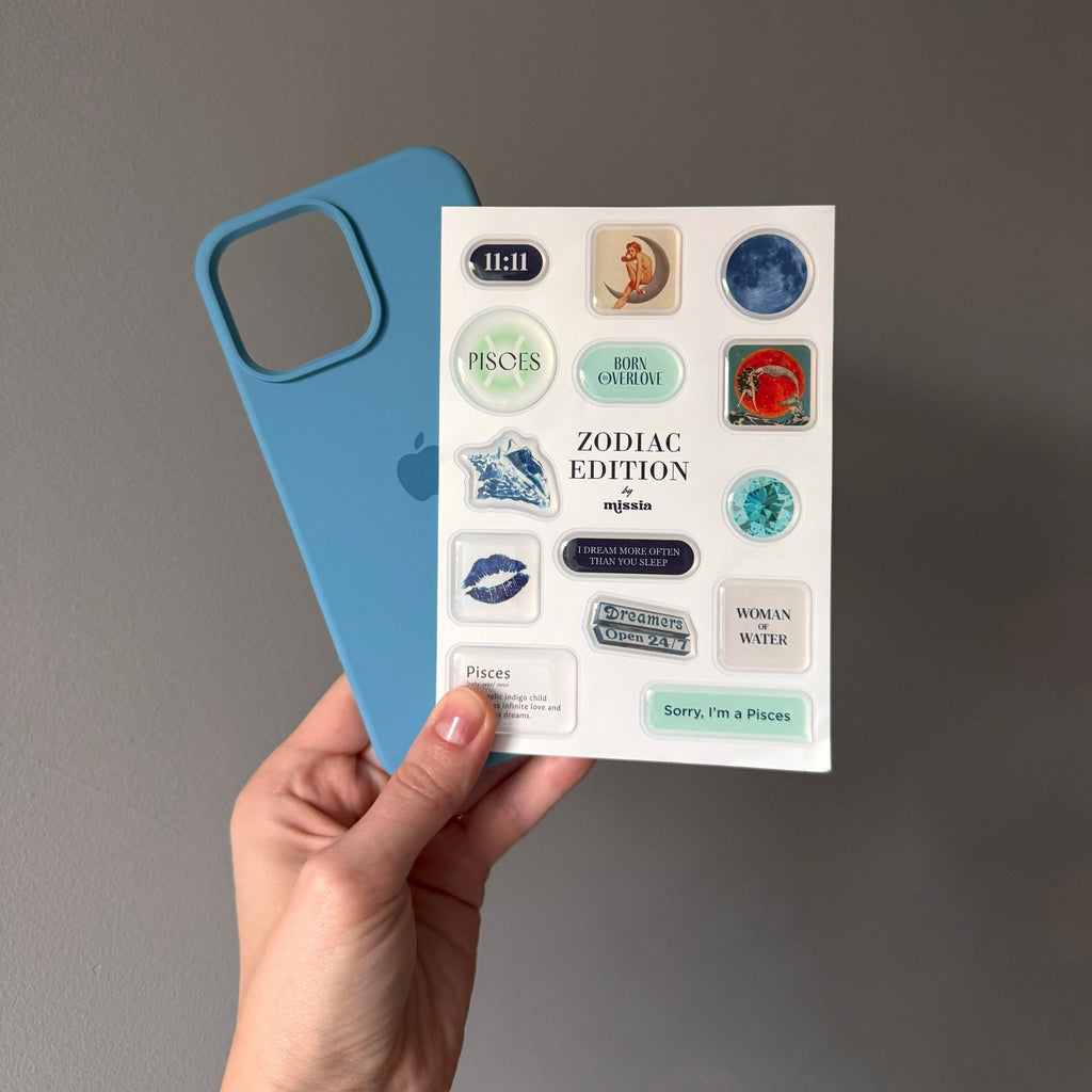 Pisces Zodiac 3D Epoxy Sticker Set | Glossy Waterproof Vinyl Stickers for Phone, Laptop & Journals - MissiaVibes