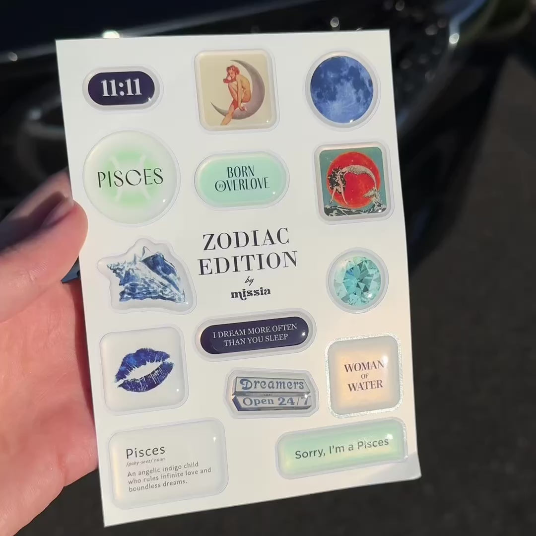 Pisces Zodiac 3D Epoxy Sticker Set | Glossy Waterproof Vinyl Stickers for Phone, Laptop & Journals