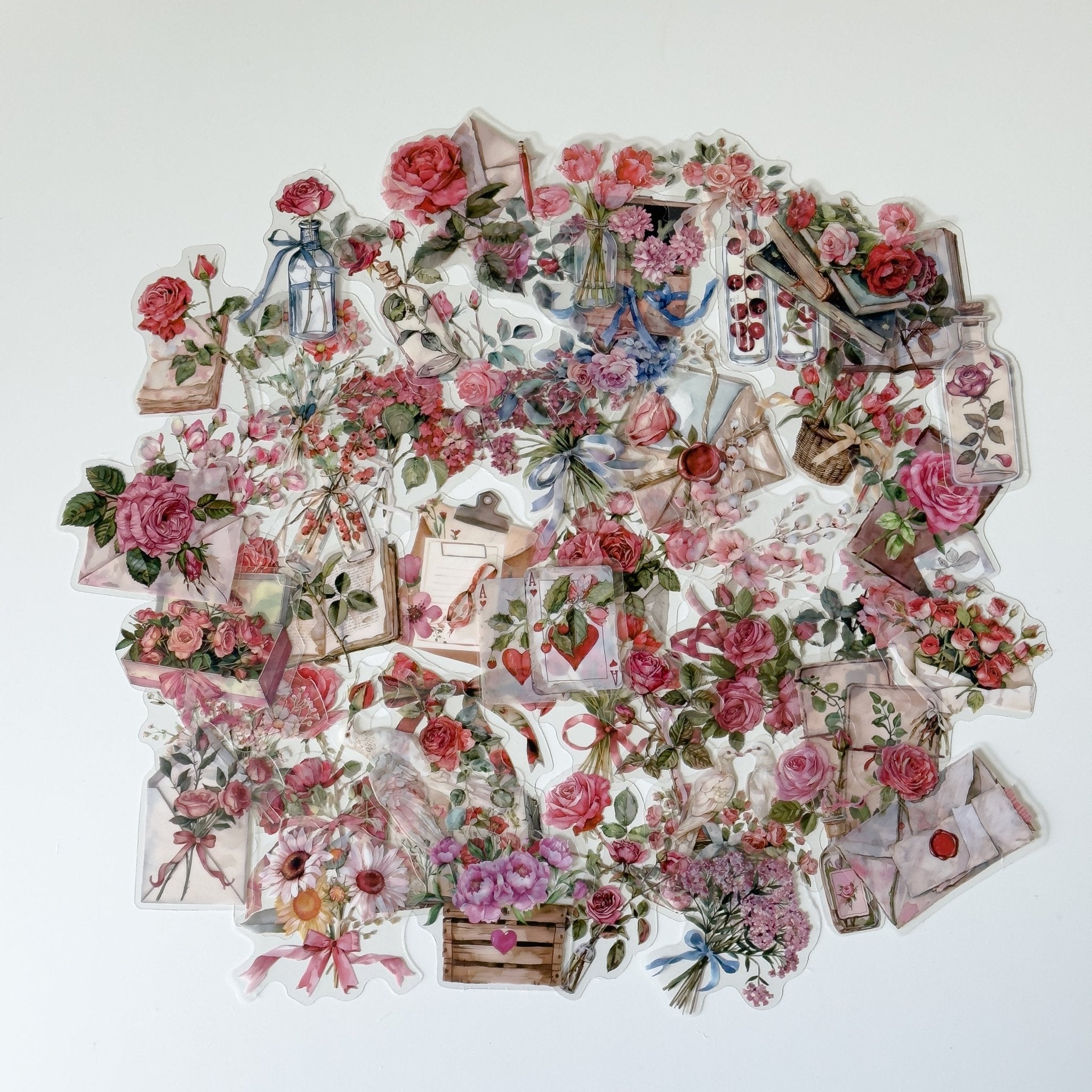 Romantic Floral Sticker Pack – 50 ct | Vintage Roses & Soft Aesthetic Collage - MissiaVibes