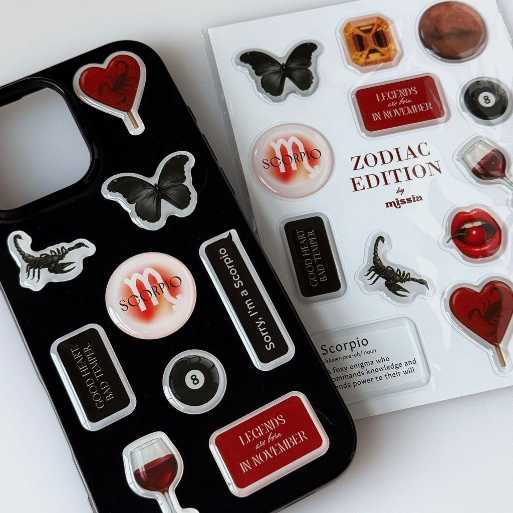 Scorpio Zodiac 3D Epoxy Sticker Set | Glossy Waterproof Vinyl Stickers for Phone, Laptop & Journals - MissiaVibes