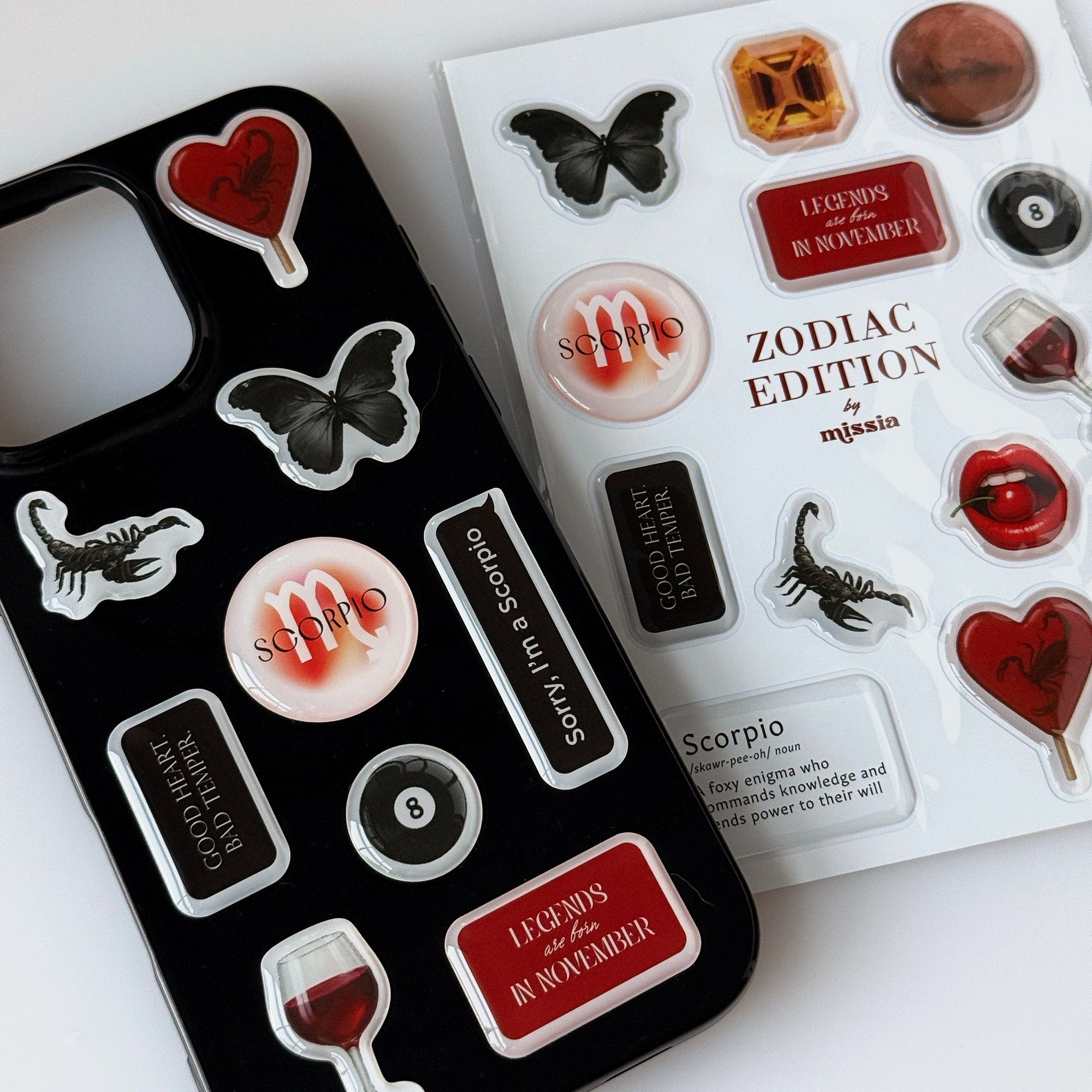 Scorpio Zodiac 3D Epoxy Sticker Set | Glossy Waterproof Vinyl Stickers for Phone, Laptop & Journals - MissiaVibes