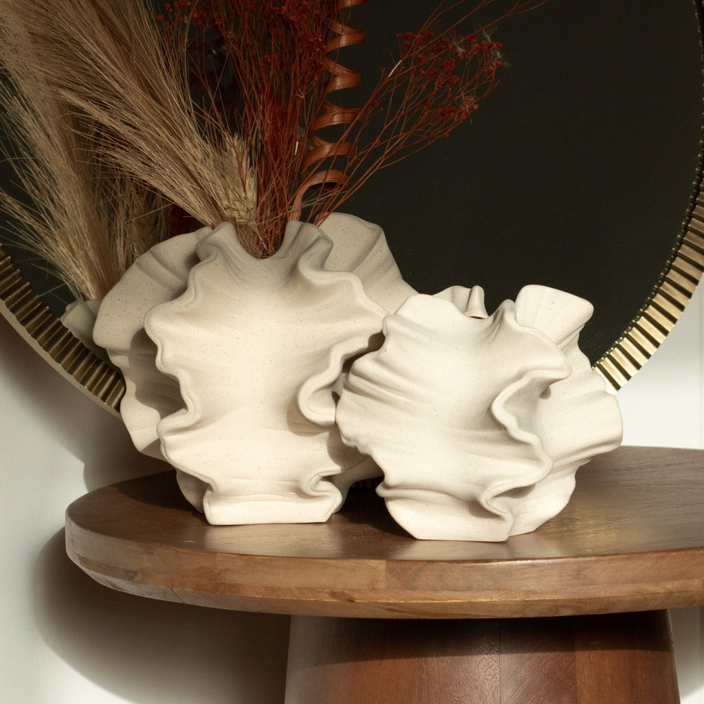 Sculpted Ceramic Vase Modern Wavy Stoneware Decor - MissiaVibes