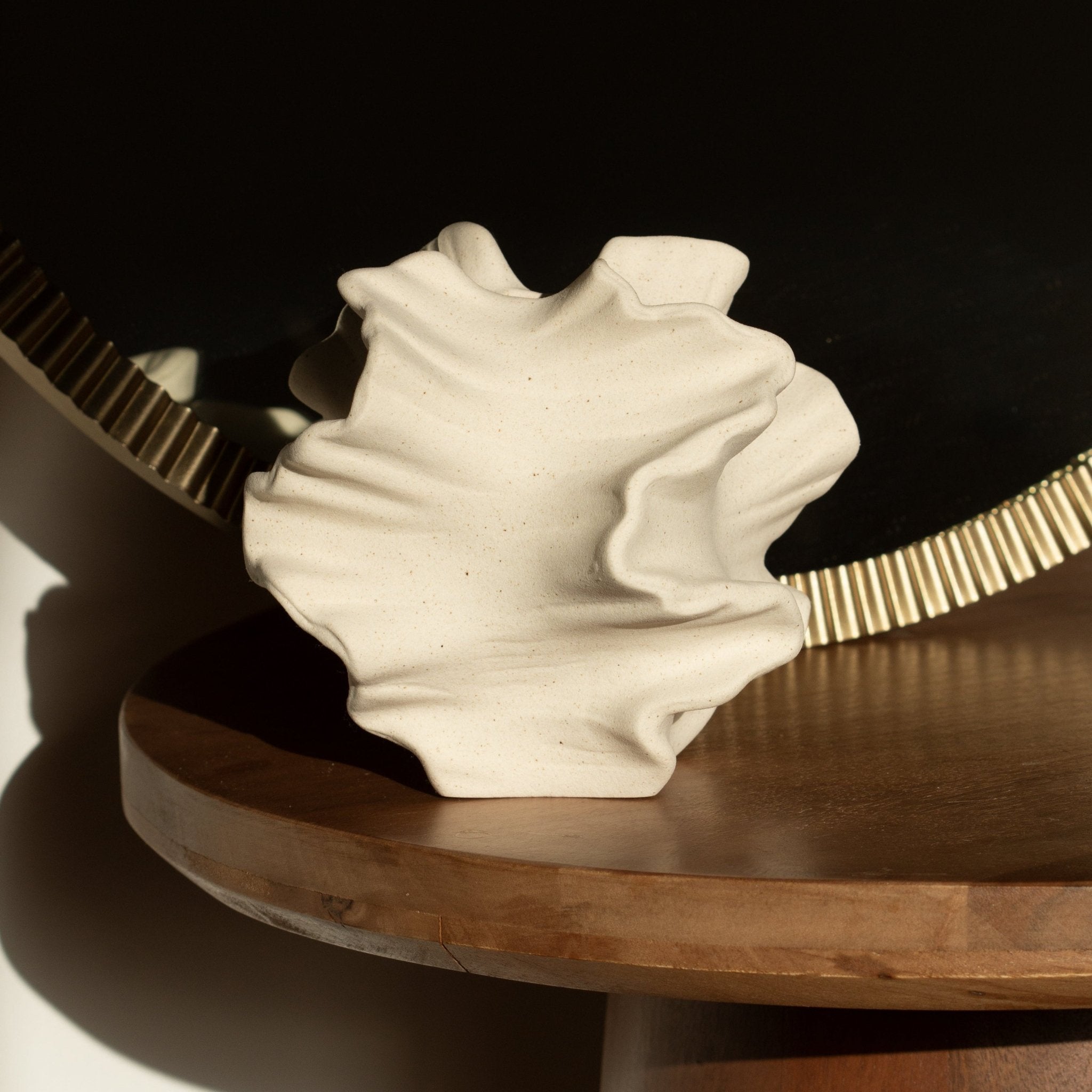 Sculpted Ceramic Vase Modern Wavy Stoneware Decor - MissiaVibes