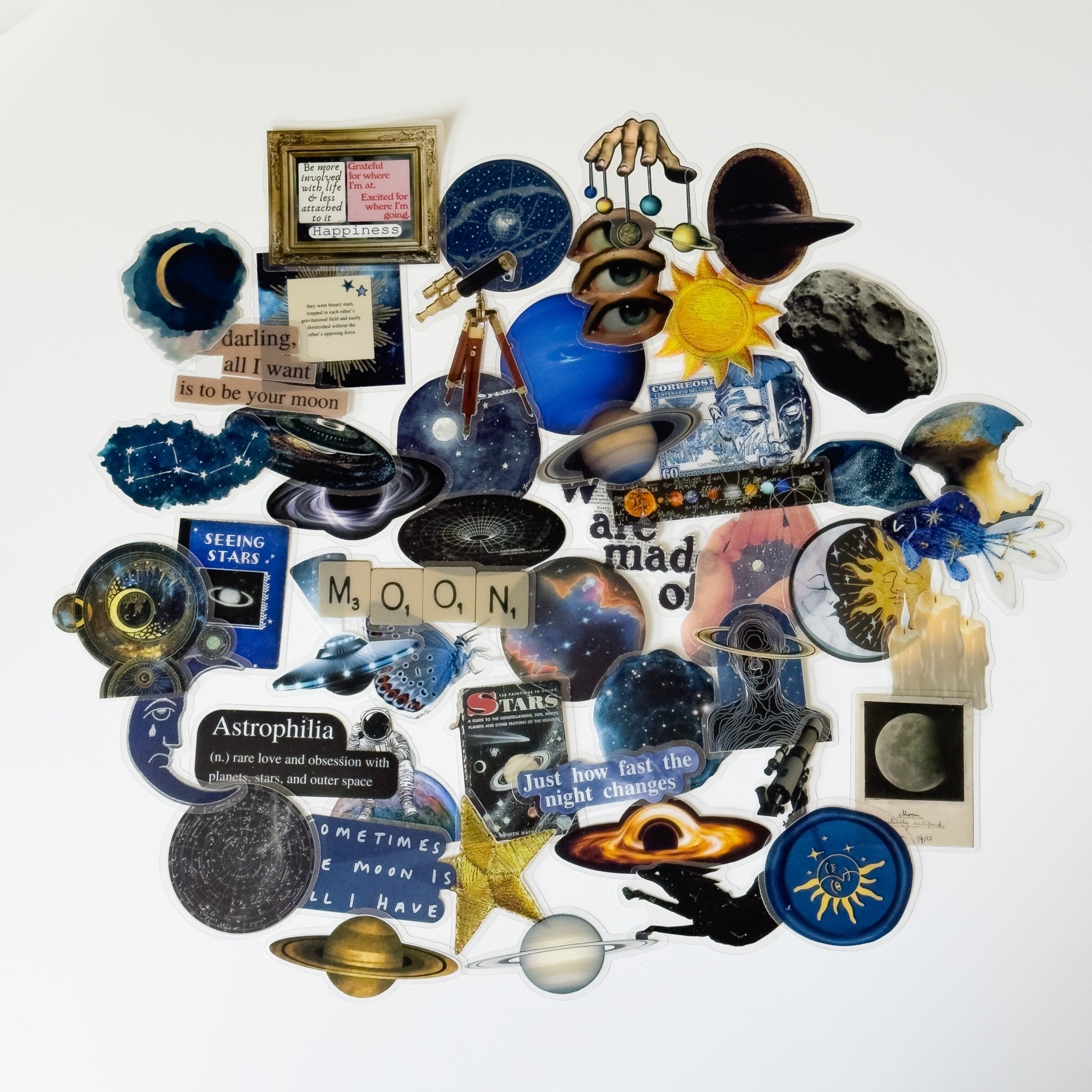 Space Aesthetic Sticker Pack – 50 ct | Planets, Galaxy & Cosmic Collage - MissiaVibes