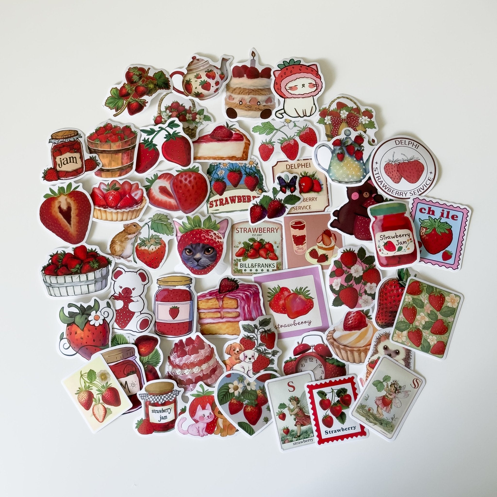 Strawberry Aesthetic Sticker Pack – 50 ct | Cute Vintage & Sweet Collage - MissiaVibes