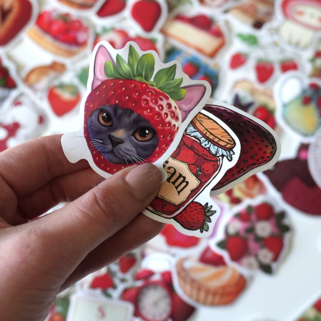 Strawberry Aesthetic Sticker Pack – 50 ct | Cute Vintage & Sweet Collage - MissiaVibes
