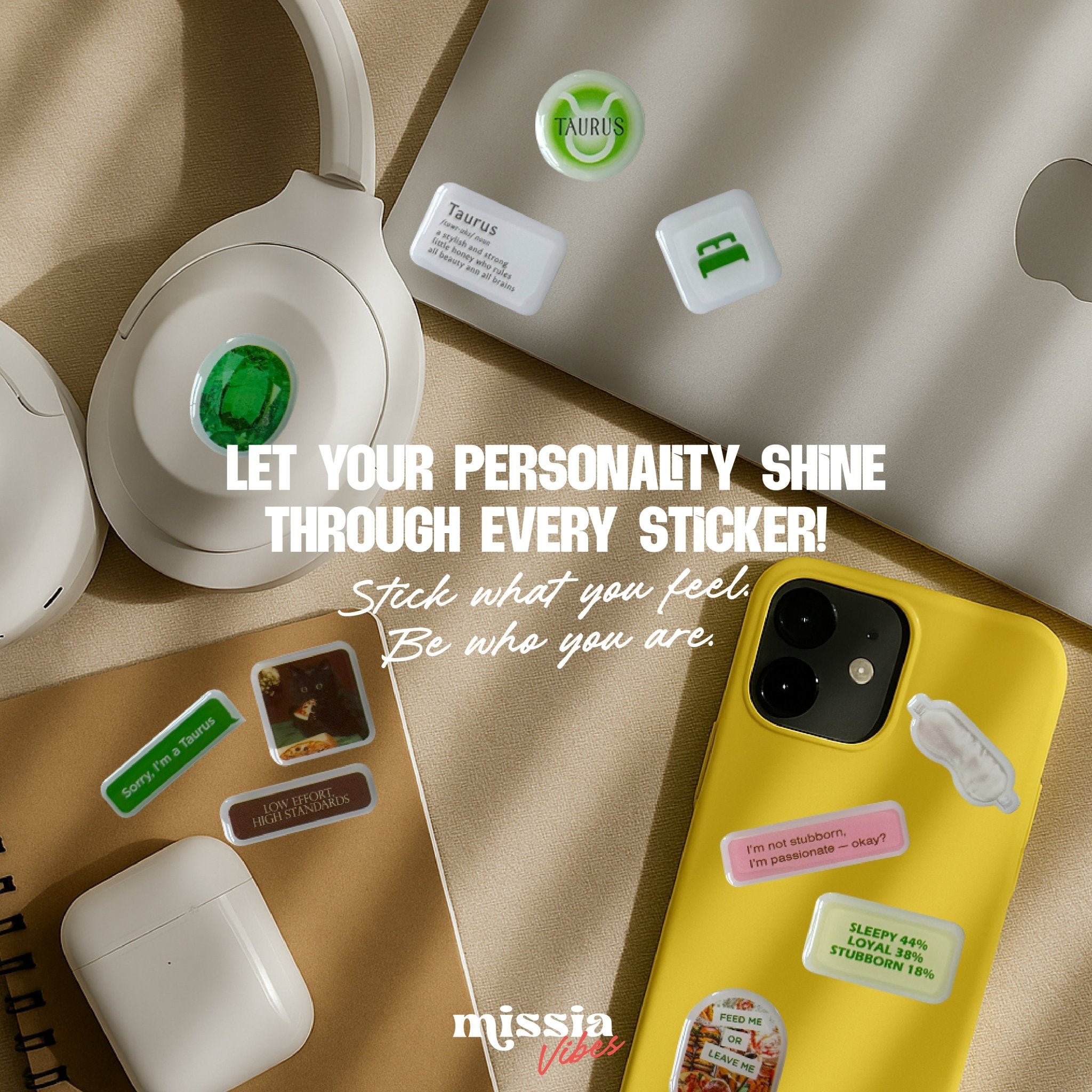 Taurus Zodiac 3D Epoxy Sticker Set | Glossy Waterproof Vinyl Stickers for Phone, Laptop & Journals - MissiaVibes