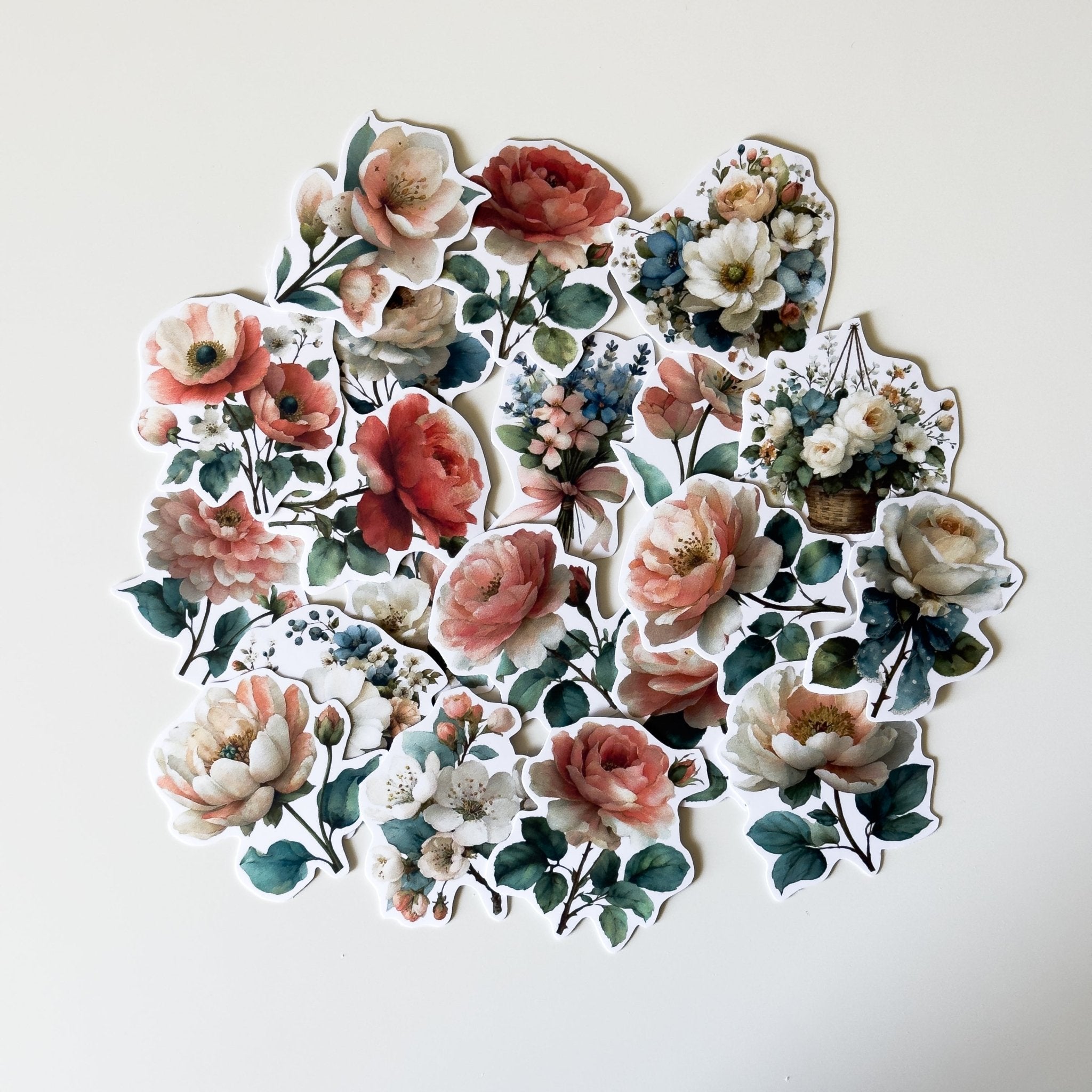 Vintage Floral Sticker Pack – 20 ct | Soft Pastel Flowers & Romantic Aesthetic - MissiaVibes