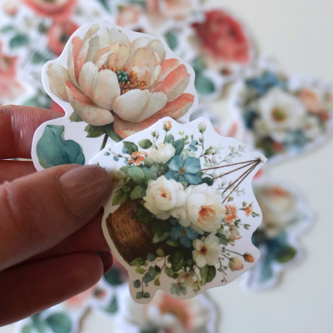 Vintage Floral Sticker Pack – 20 ct | Soft Pastel Flowers & Romantic Aesthetic - MissiaVibes
