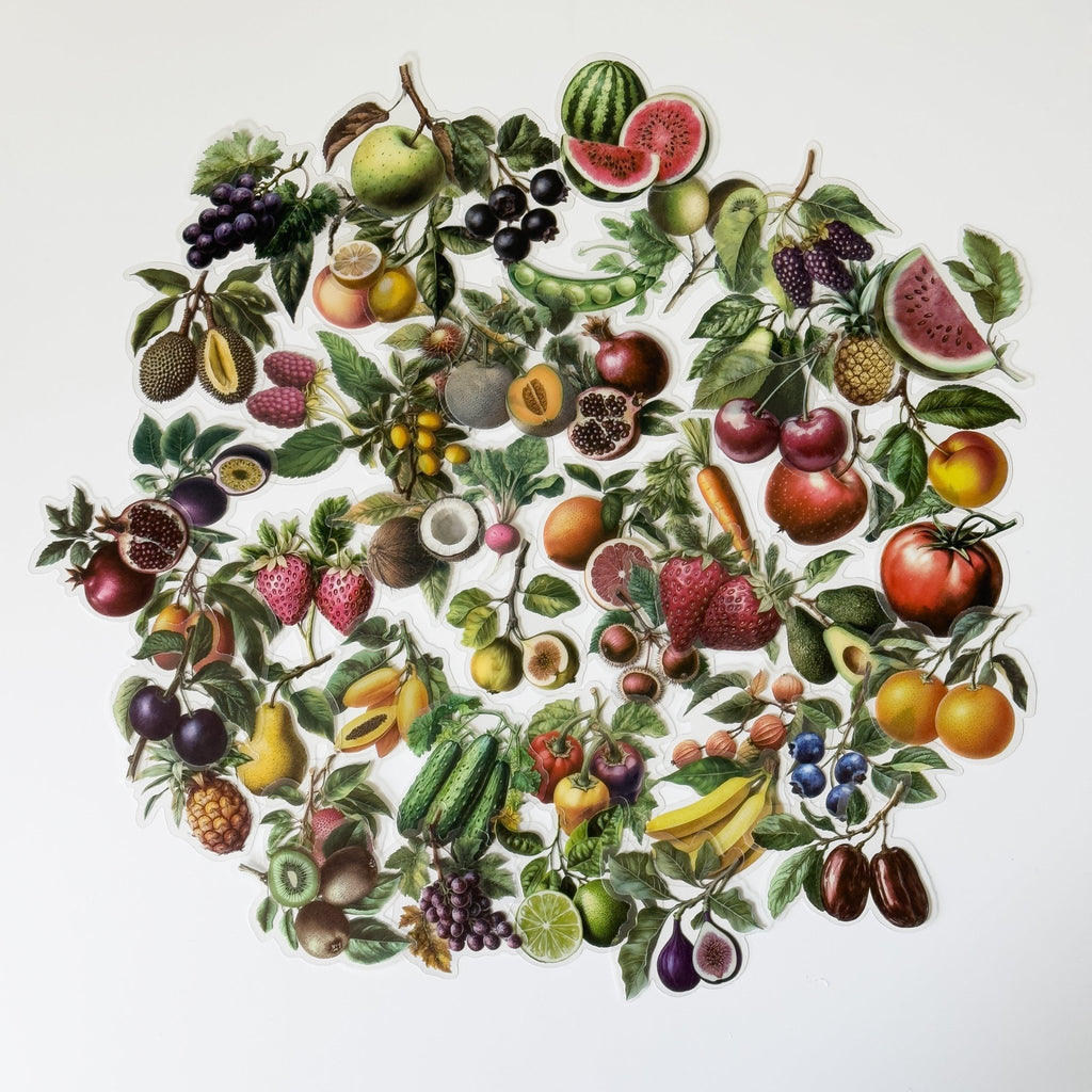 Vintage Fruit Sticker Pack – 50 ct | Botanical Aesthetic & Nature Collage - MissiaVibes